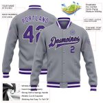 Custom Bomber Jacket Gray Purple Black Full-Snap Varsity Letterman Custom Gray Purple-Black Bomber Full-Snap Varsity Letterman