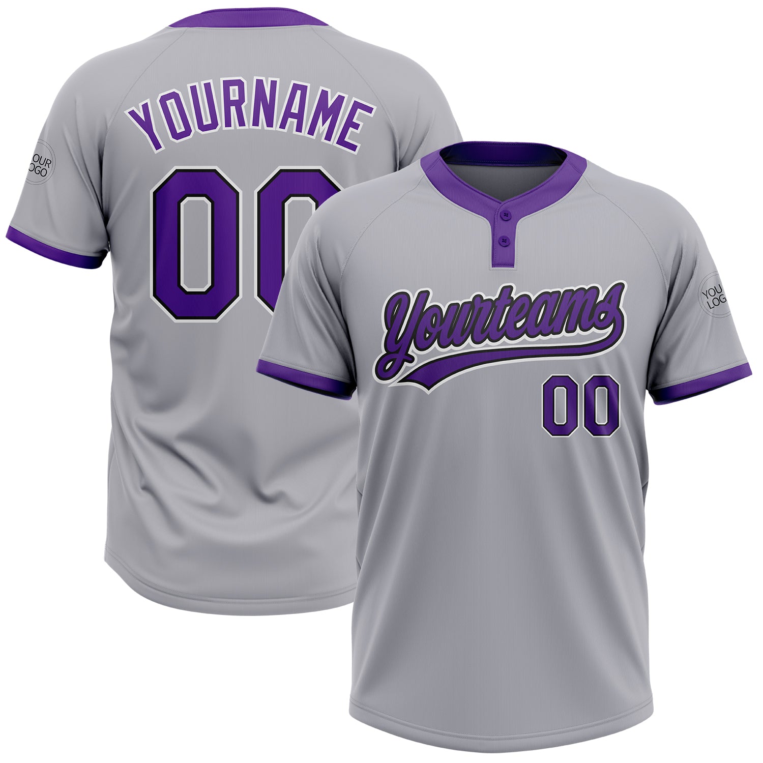 Custom gray, purple and black softball jersey
