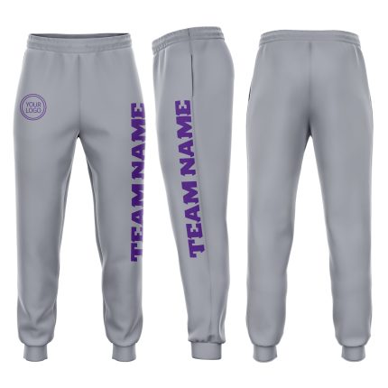 Gray and Purple Custom Fleece Joggers for Women - Comfortable Sweatpants Custom Gray Purple Fleece Jogger Sweatpants