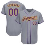Custom Gray Purple Gold Baseball Jersey - Authentic Design for Fans Custom Gray Purple-Gold Authentic Baseball Jersey