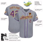 Custom Gray Purple Gold Baseball Jersey - Authentic Design for Fans Custom Gray Purple-Gold Authentic Baseball Jersey