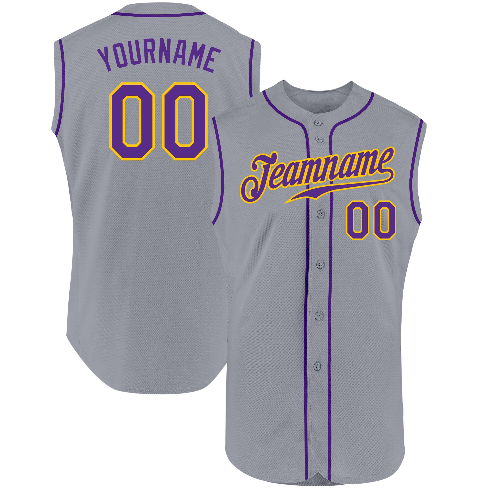 Custom Gray Purple Gold Baseball Jersey Authentic Sleeveless Design Custom Gray Purple-Gold Authentic Sleeveless Baseball