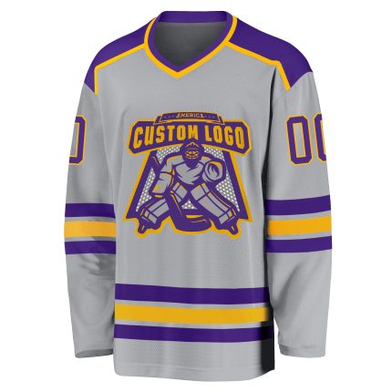 Custom Purple Gold Hockey Jersey - Personalized Gray Sports Apparel Custom Gray Purple-Gold Hockey Jersey