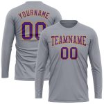 Gray Purple Gold Long Sleeve Performance T-Shirt Custom Design for Men and Women Custom Gray Purple-Gold Long Sleeve Performance
