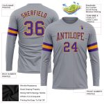 Gray Purple Gold Long Sleeve Performance T-Shirt Custom Design for Men and Women Custom Gray Purple-Gold Long Sleeve Performance