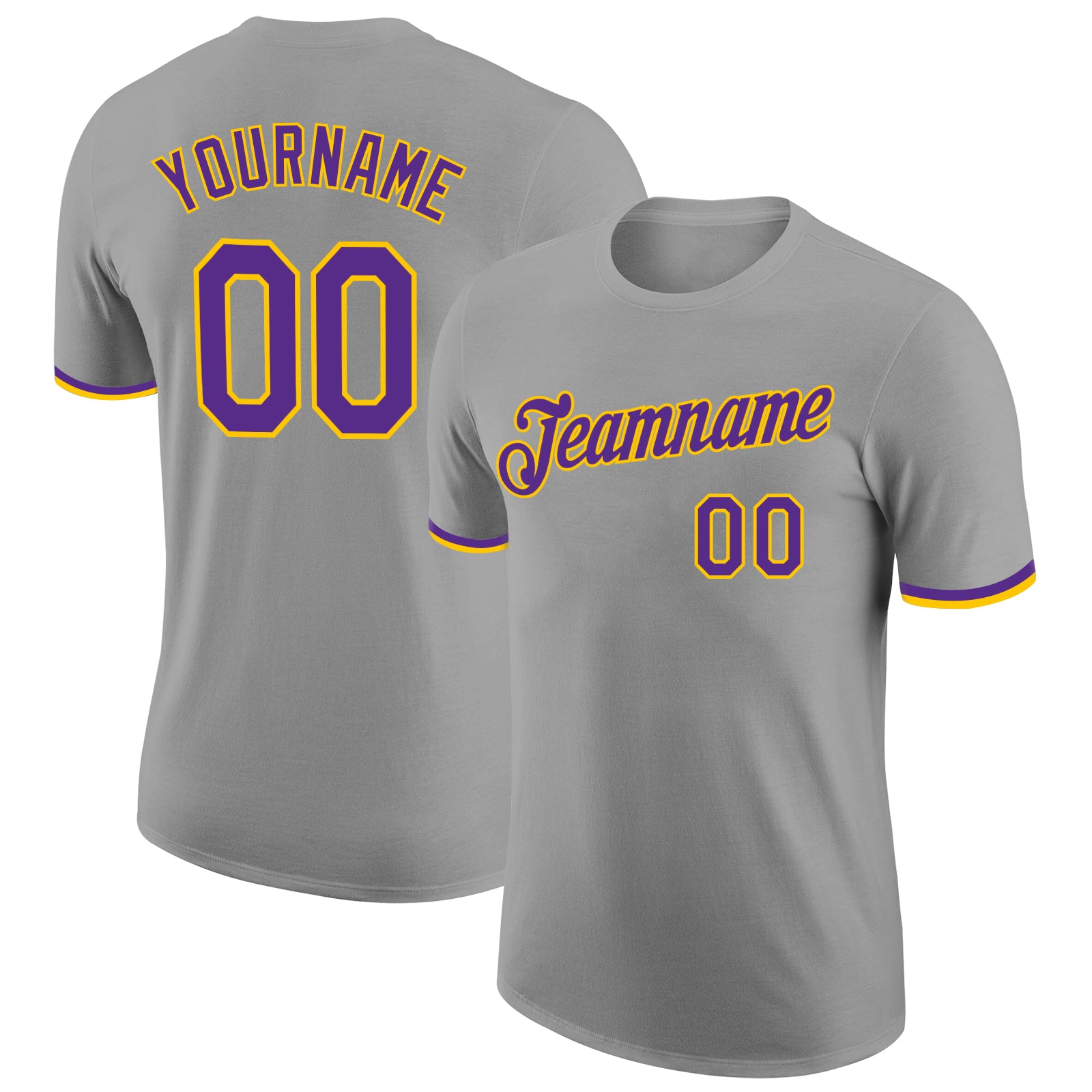 Custom Performance T-Shirt in Gray Purple and Gold for Men and Women Custom Gray Purple-Gold Performance T-Shirt