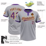 Custom Gray Purple Gold Unisex Softball Jersey, Two-Button Design, Comfortable Fit Custom Gray Purple-Gold Two-Button Unisex