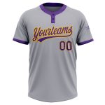 Custom Gray Purple Gold Unisex Softball Jersey, Two-Button Design, Comfortable Fit Custom Gray Purple-Gold Two-Button Unisex