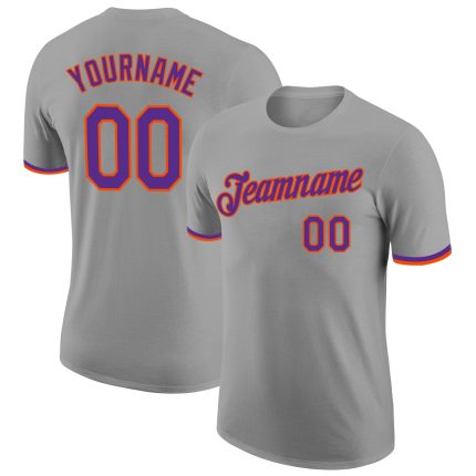 Custom Performance T-Shirt in Gray, Purple, and Orange - Stylish Activewear for Men and Women Custom Gray Purple-Orange Performance