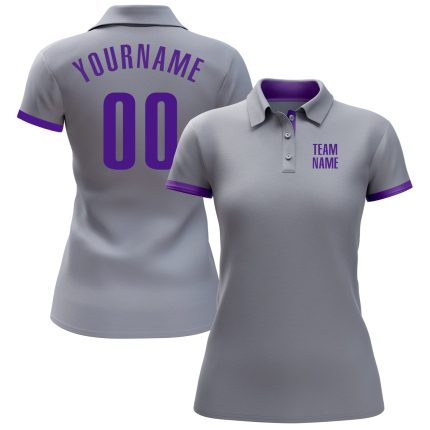 Custom Performance Golf Polo Shirt in Gray Purple - Stylish & Breathable Design Custom Gray Purple Performance Golf Polo