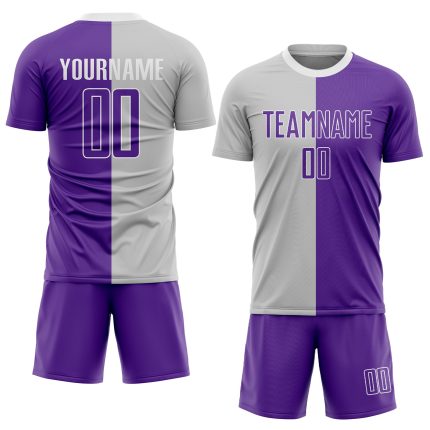 Custom Sublimation Soccer Jersey Gray Purple White Split Fashion Uniform Custom Gray Purple-White Sublimation Split Fashion