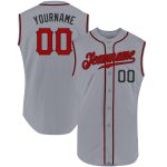Custom Gray Red Black Baseball Jersey Sleeveless Authentic Style 4335 Custom Gray Red-Black Authentic Sleeveless Baseball