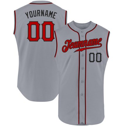Custom Gray Red Black Baseball Jersey Sleeveless Authentic Style 4335 Custom Gray Red-Black Authentic Sleeveless Baseball