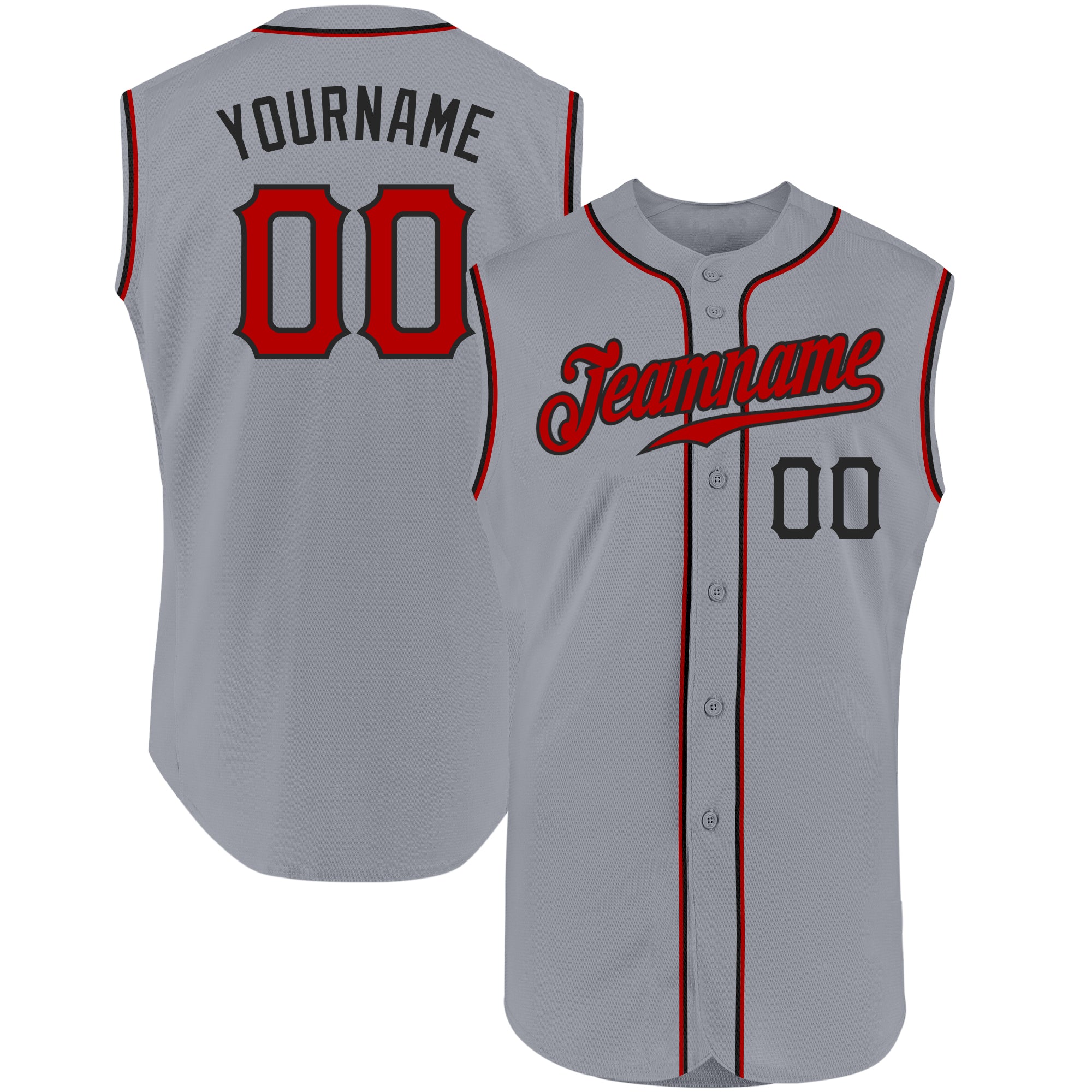 Custom Gray Red Black Baseball Jersey Sleeveless Authentic Style 4335 Custom Gray Red-Black Authentic Sleeveless Baseball
