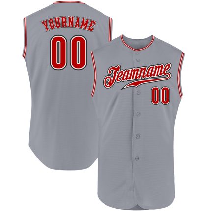 Custom Gray Red Black Authentic Baseball Jersey Sleeveless for Men Custom Gray Red-Black Authentic Sleeveless Baseball Jersey