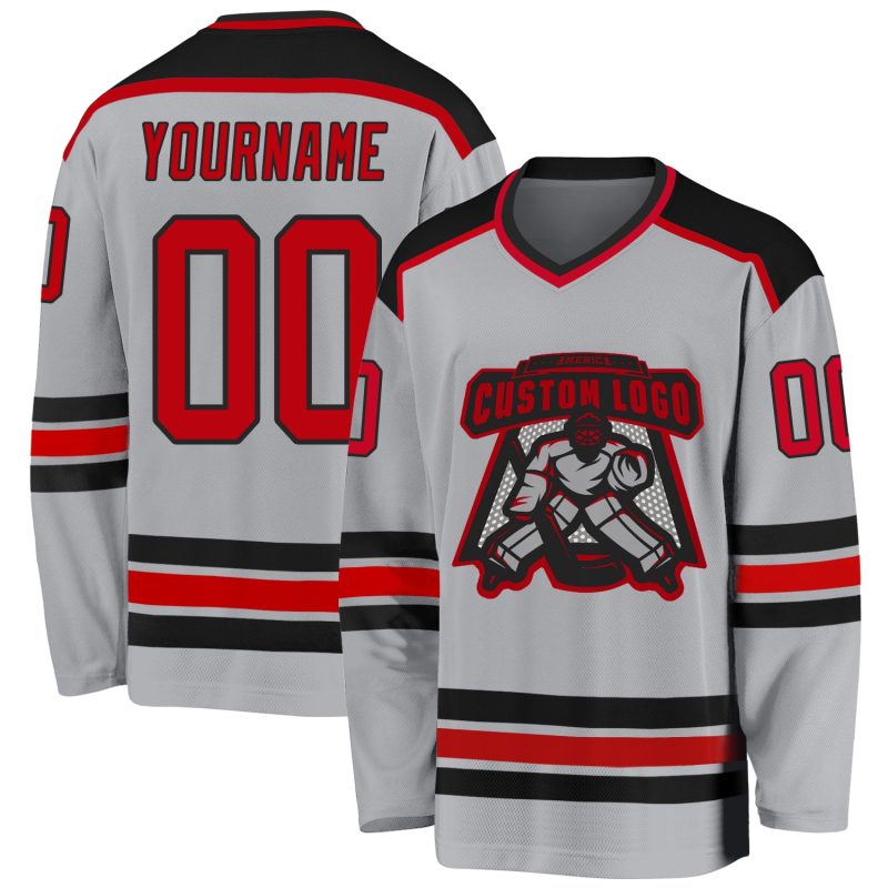 Custom Red Black Gray Hockey Jersey - Personalized Sports Apparel Custom Gray Red-Black Hockey Jersey