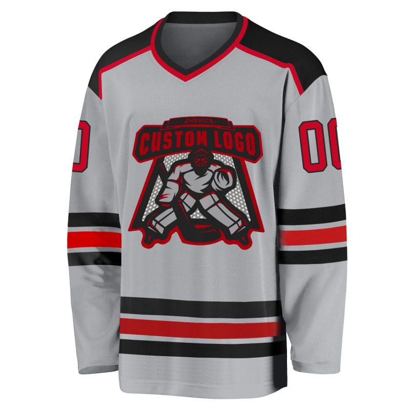 Custom Red Black Gray Hockey Jersey - Personalized Sports Apparel Custom Gray Red-Black Hockey Jersey
