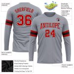 Custom Performance T-Shirt for Men - Gray with Red and Black Long Sleeves Custom Gray Red-Black Long Sleeve Performance T-Shirt