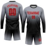 Custom Soccer Jersey Long Sleeve Fade Fashion Gray Red-Black Sublimation Uniform Custom Gray Red-Black Sublimation Long Sleeve