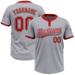 Custom Unisex Gray Red-Black Softball Jersey with Two Buttons Custom Gray Red-Black Two-Button Unisex Softball Jersey
