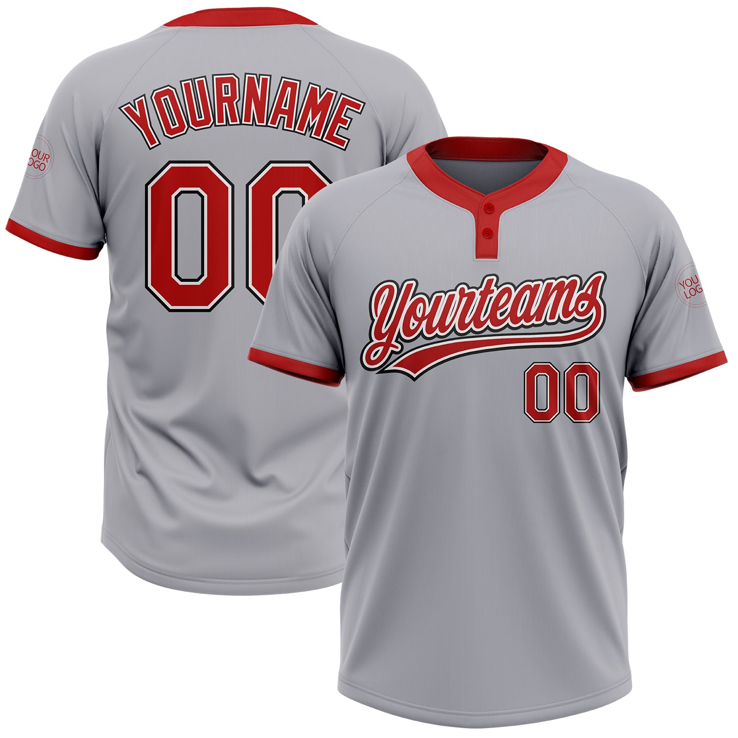 Custom Unisex Gray Red-Black Softball Jersey with Two Buttons Custom Gray Red-Black Two-Button Unisex Softball Jersey