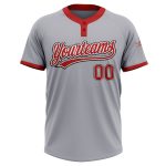 Custom Unisex Gray Red-Black Softball Jersey with Two Buttons Custom Gray Red-Black Two-Button Unisex Softball Jersey