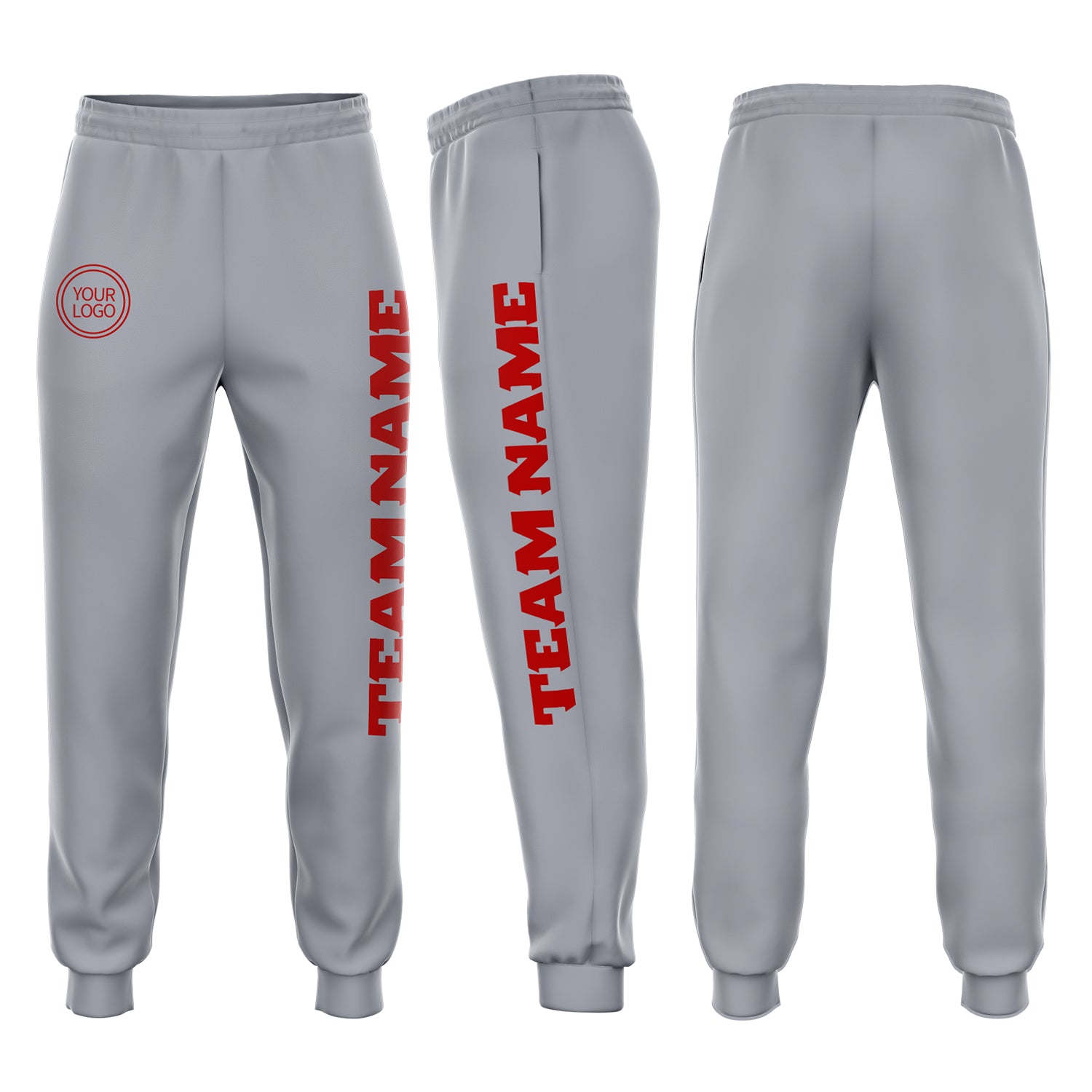 Gray Red Jogger Sweatpants for Men - Custom Fleece Athletic Bottoms Custom Gray Red Fleece Jogger Sweatpants