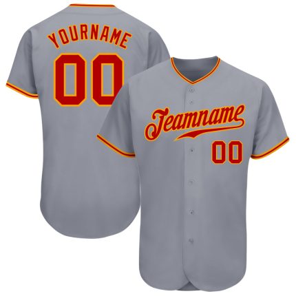 Custom Baseball Jersey Gray Red-Gold Authentic Design for Fans and Players Custom Gray Red-Gold Authentic Baseball Jersey