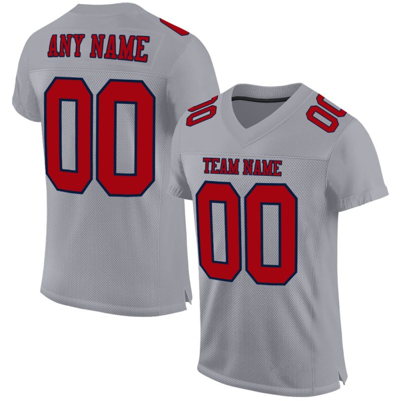 Gray Red-Navy Custom Authentic Football Jersey - Personalized Mesh Sports Jersey Custom Gray Red-Navy Mesh Authentic Football