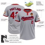 Custom Softball Jersey Unisex Gray Red-Navy Two-Button Design Custom Gray Red-Navy Two-Button Unisex Softball Jersey