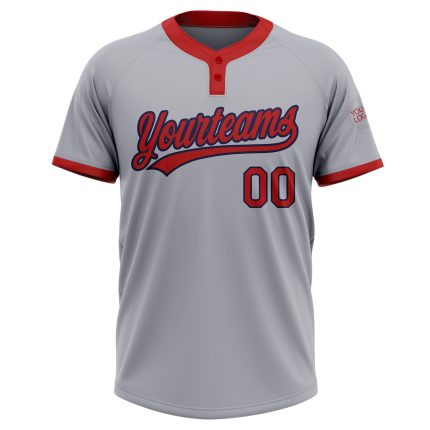 Custom Softball Jersey Unisex Gray Red-Navy Two-Button Design Custom Gray Red-Navy Two-Button Unisex Softball Jersey