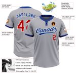 Custom Gray Red-Royal Unisex Softball Jersey - Two-Button Design for Comfort Custom Gray Red-Royal Two-Button Unisex Softball