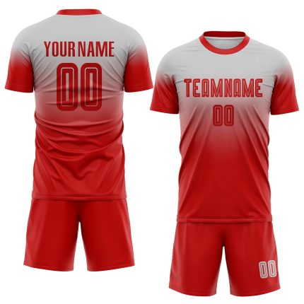 Custom Gray Red Soccer Jersey - Fade Fashion Sublimation Uniform Custom Gray Red Sublimation Fade Fashion Soccer Uniform