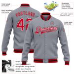 Custom Letterman Varsity Jacket Gray Red White Black Full-Snap Bomber Custom Gray Red White-Black Bomber Full-Snap Varsity