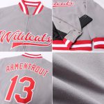 Custom Gray Red White Varsity Letterman Bomber Jacket Full-Snap Custom Gray Red-White Bomber Full-Snap Varsity Letterman
