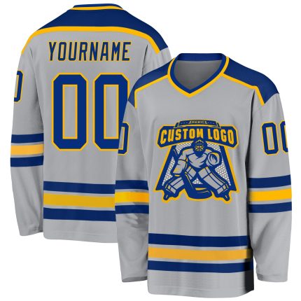 Custom Gray Hockey Jersey - Royal Gold Design, Personalized Sports Apparel Custom Gray Royal-Gold Hockey Jersey