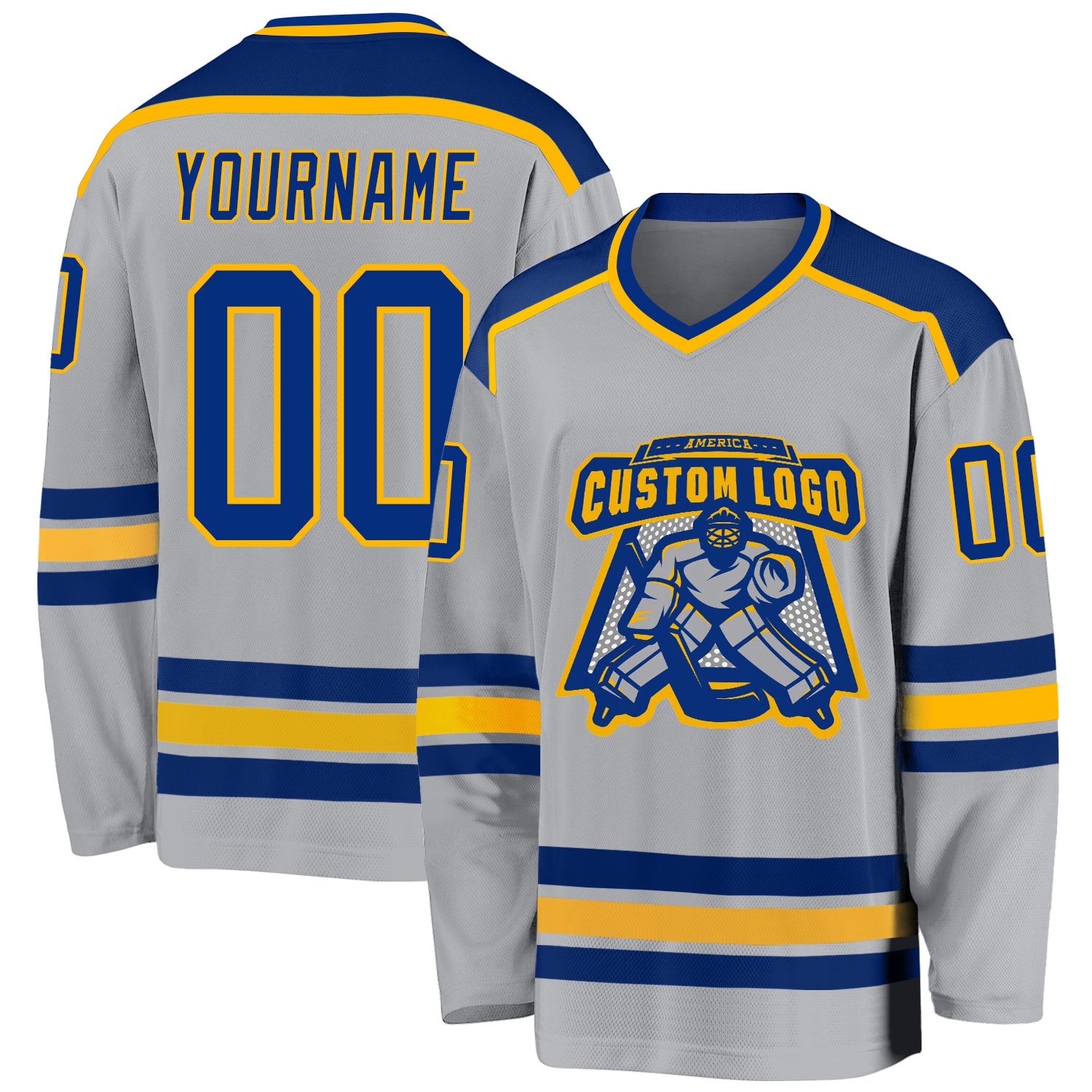Custom Gray Royal-Gold Hockey Jersey Custom Gray Hockey Jersey - Royal Gold Design, Personalized Sports Apparel Custom Gray Royal-Gold Hockey Jersey