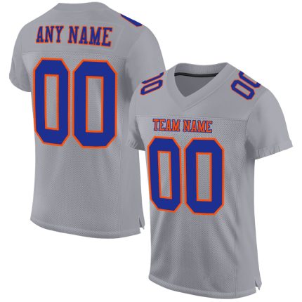 Gray Orange Royal Custom Mesh Authentic Football Jersey Custom Gray Royal-Orange Mesh Authentic Football Jersey