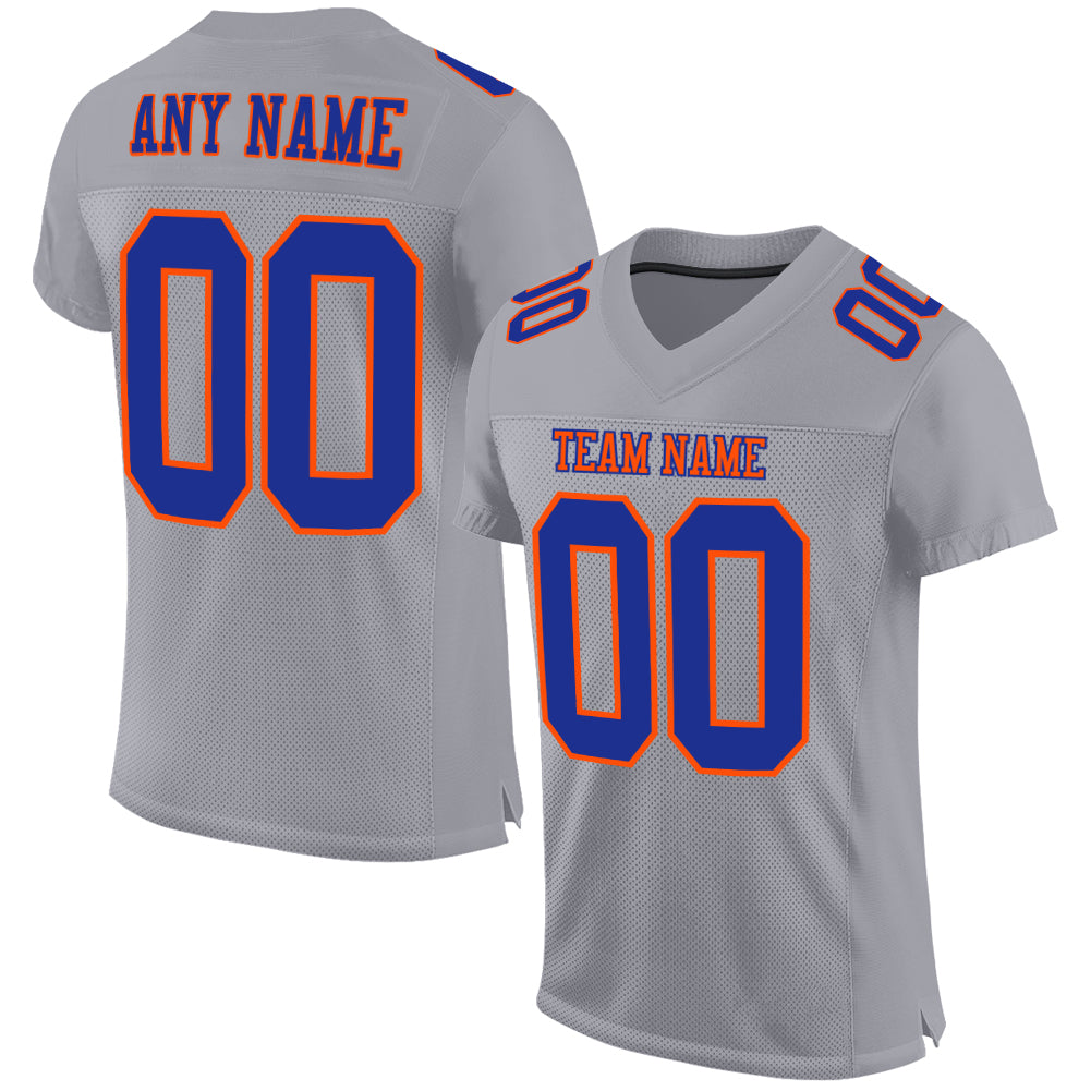 Gray Orange Royal Custom Mesh Authentic Football Jersey Custom Gray Royal-Orange Mesh Authentic Football Jersey
