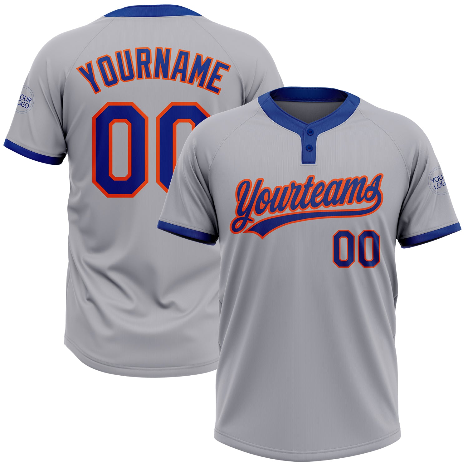 Gray Royal-Orange Unisex Softball Jersey Custom Two-Button Design for Comfort Custom Gray Royal-Orange Two-Button Unisex