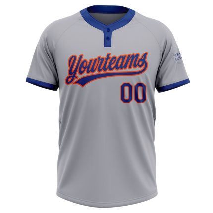 Gray Royal-Orange Unisex Softball Jersey Custom Two-Button Design for Comfort Custom Gray Royal-Orange Two-Button Unisex
