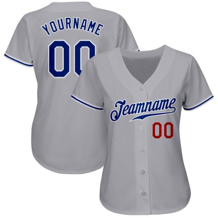 Custom Gray and Royal Red Baseball Jersey - Authentic Style 7597 Custom Gray Royal-Red Authentic Baseball Jersey Style 7597