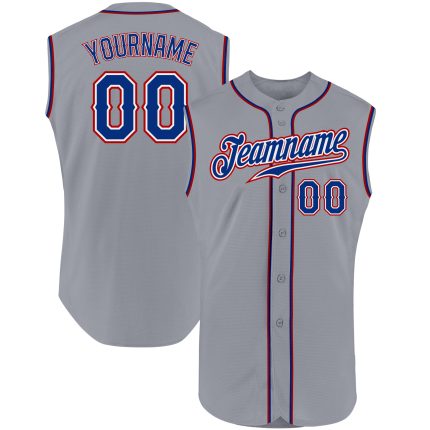 Gray Royal-Red Custom Sleeveless Baseball Jersey - Authentic Sports Apparel Custom Gray Royal-Red Authentic Sleeveless Baseball