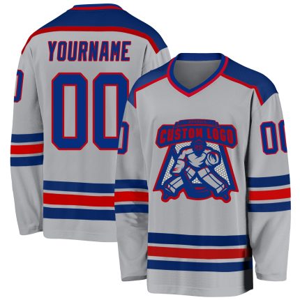 Custom Gray Red Hockey Jersey - Personalized Team Apparel, Sports Gear Custom Gray Royal-Red Hockey Jersey