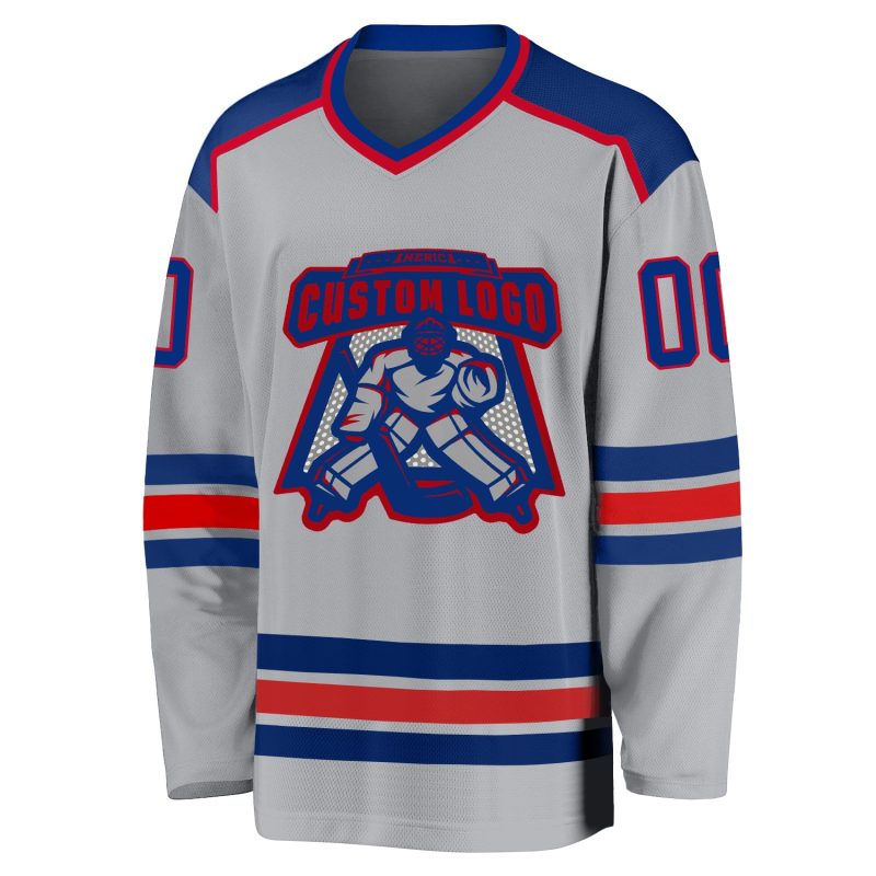 Custom Gray Red Hockey Jersey - Personalized Team Apparel, Sports Gear Custom Gray Royal-Red Hockey Jersey