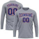 Custom Gray Royal-Red Performance T-Shirt for Men, Long Sleeve Style 6783 Custom Gray Royal-Red Long Sleeve Performance T-Shirt