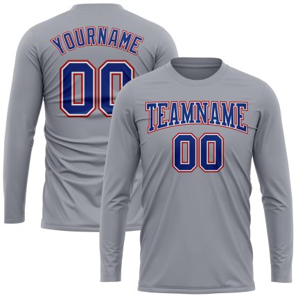 Custom Gray Royal-Red Performance T-Shirt for Men, Long Sleeve Style 6783 Custom Gray Royal-Red Long Sleeve Performance T-Shirt