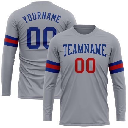 Gray Performance T-Shirt - Custom Long Sleeve in Royal Red for Ultimate Comfort Custom Gray Royal-Red Long Sleeve Performance