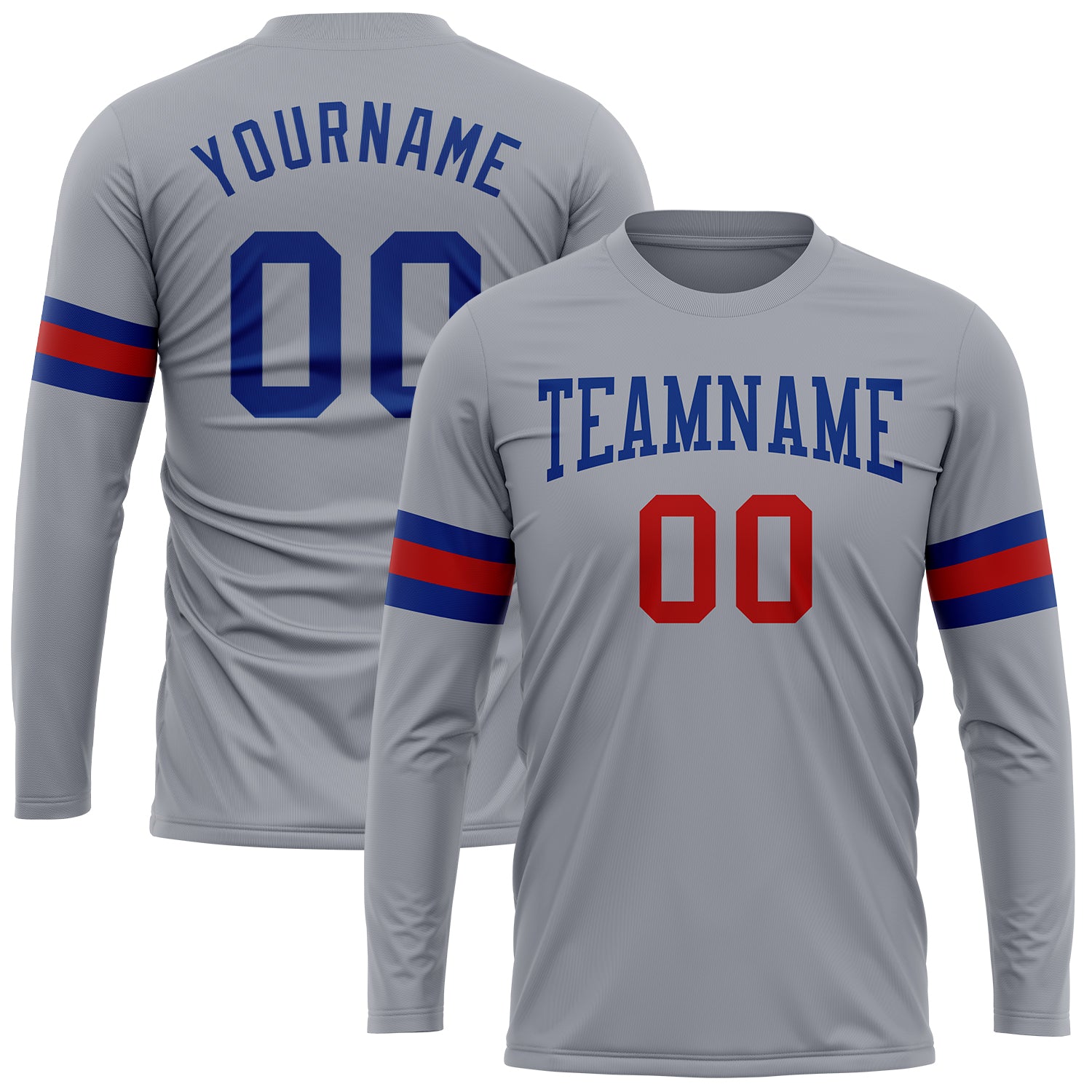 Gray Performance T-Shirt - Custom Long Sleeve in Royal Red for Ultimate Comfort Custom Gray Royal-Red Long Sleeve Performance
