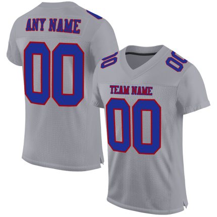 Custom Gray Red Mesh Football Jersey - Authentic Team Sportswear Custom Gray Royal-Red Mesh Authentic Football Jersey